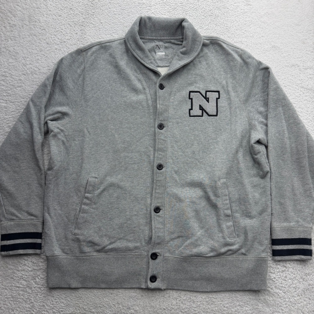 Nike Athletic Dept Mens XXL Grey Shawl Collar Button Cardigan Sweatshirt Patch